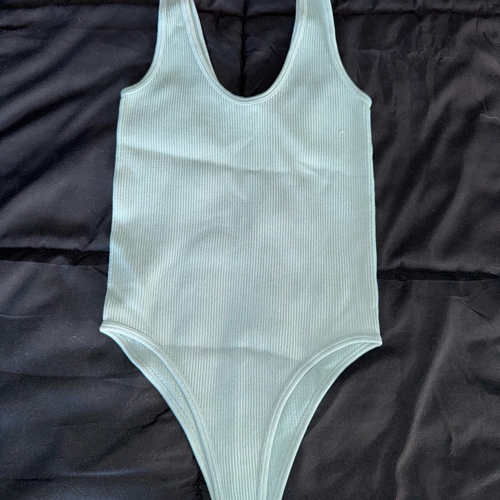 Ribbed Light Blue Bodysuit